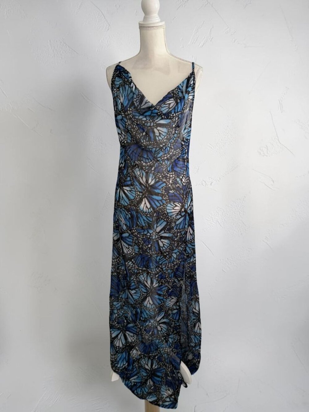 TOLUCA Butterfly Blue Sheer Maxi Gown Dress Size L NEW NWT